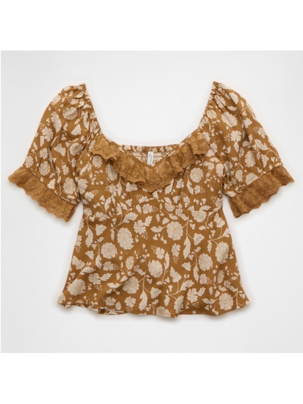 American Eagle Floral Babydoll Blouse XXL Cottagecore Lace Trim